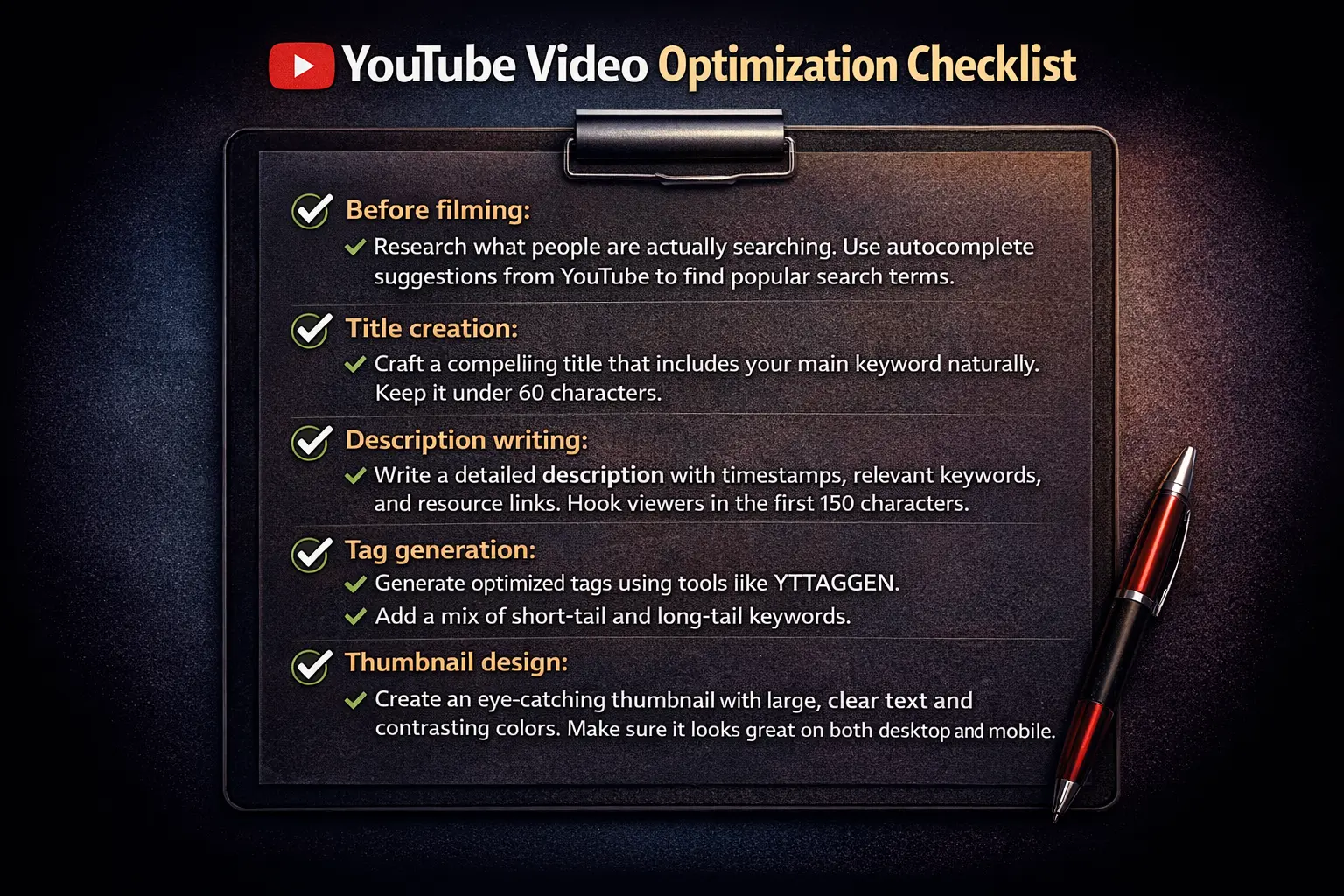 YouTube video optimization checklist