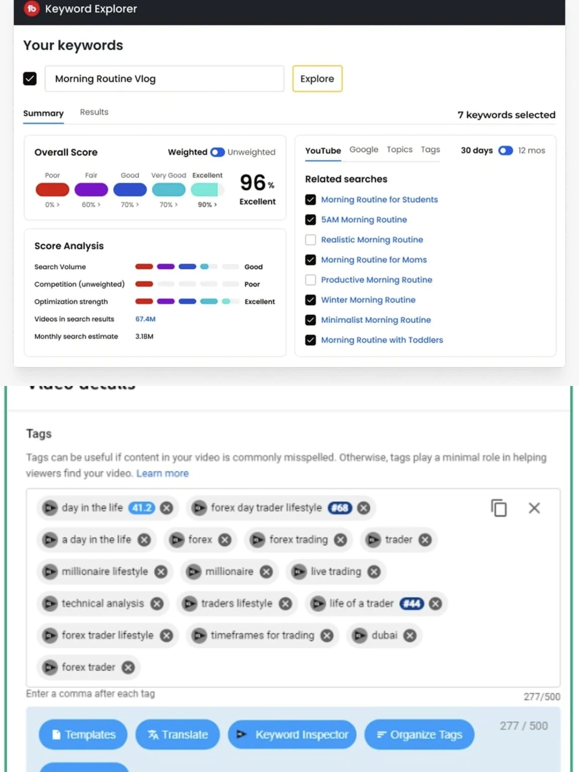 YouTube tech review tag strategy showing brand model content type and buyer intent layers