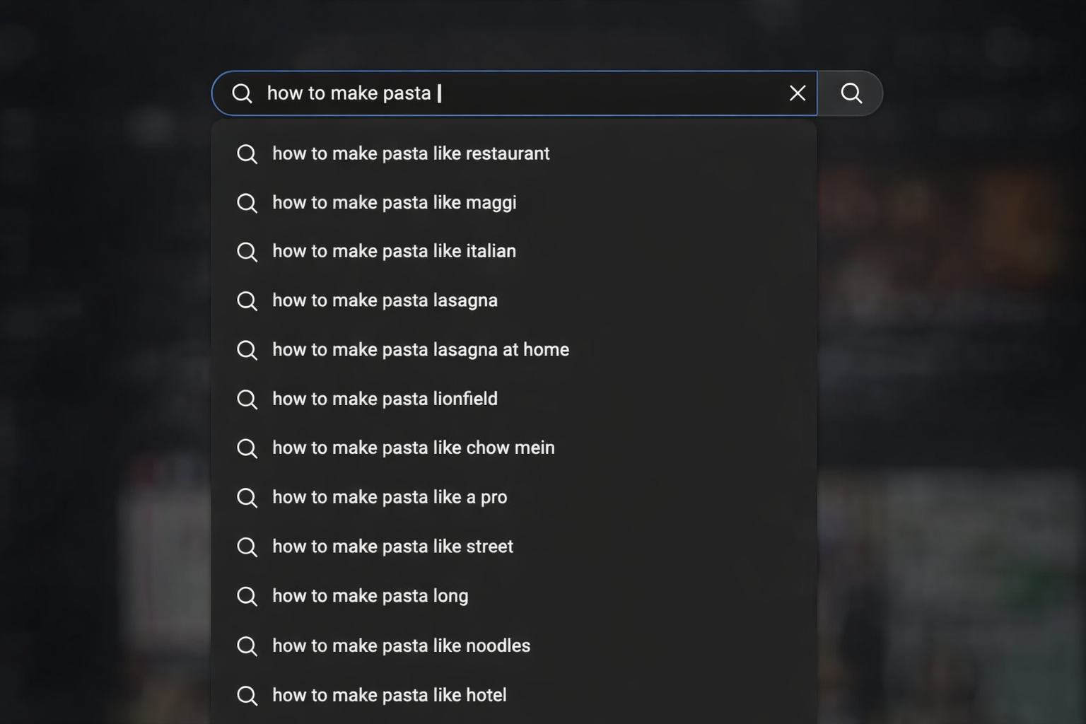 YouTube search autocomplete dropdown showing real user search patterns for tag generation